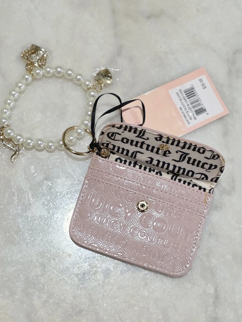 NWT Juicy Couture Bracelet & Card Case Set Dusty Blush Pink